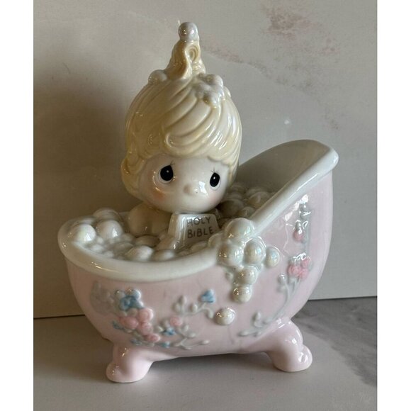 Precious Moments Bath Holy Bible Porcelain Figurine He Cleansed My Soul #100277 - Picture 1 of 6